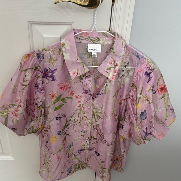 bailey 44 sheer pink button up w balloon sleeves - Picture 4 of 4